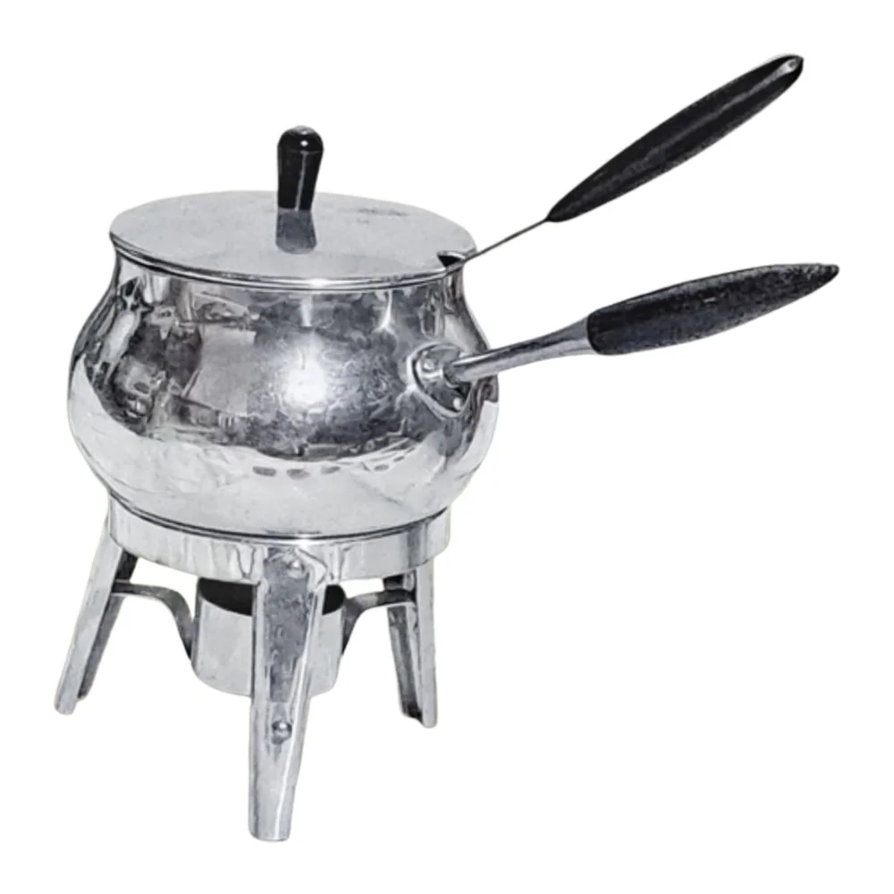 Vintage Puralum Aluminum Fondue Pot with Stand & Utensils | Italy | Mid-Century